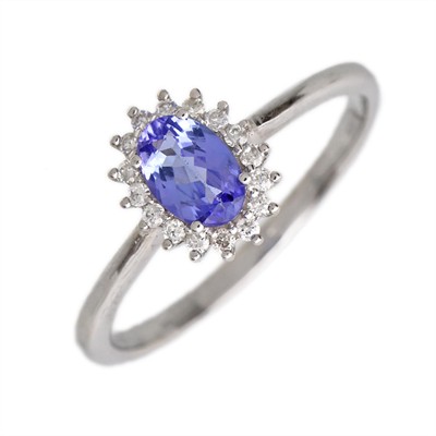 Zlatý prsten s přírodním tanzanitem 0,40 ct a diamanty