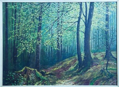 "Lesní interiér"  olej na desce, nesignováno