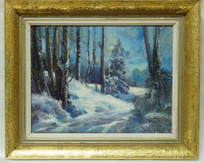 Lesní cesta - zimní motiv, Jindřich (Jindra) VLČEK, olejomalba