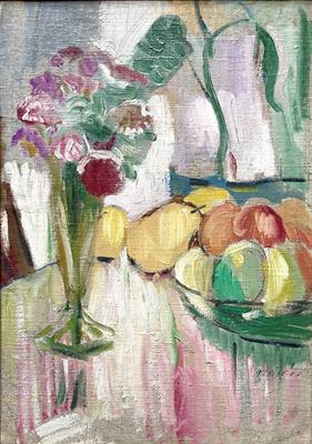 František Bič: Zátiší s květinami a ovocem (1958)