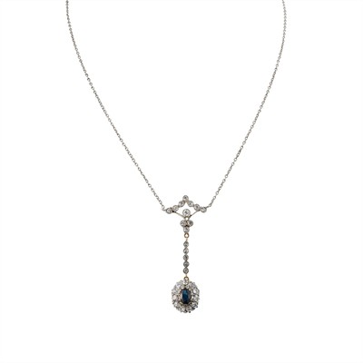 Zlatý náhrdelník s přírodním safírem 0,65 ct a diamanty