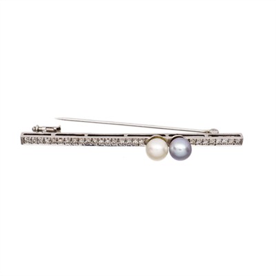 Art deco zlatá brož s přírodními diamanty 0,48 ct a perlami