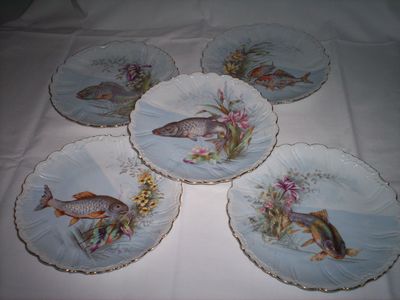 Sada 5 porcelánových rybích talířů, zn. Ostrov u Karlových Varů