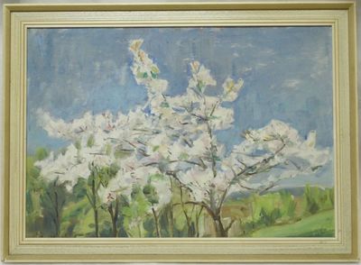 Rozkvetlý strom - Marie NEUBERTOVÁ , olej na kartonu