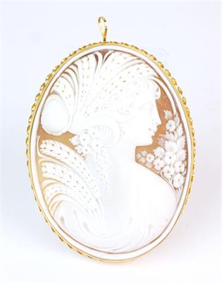 Monumentální  kamej ve zlatém rámečku - brož (závěs) 7x 5,2 cm