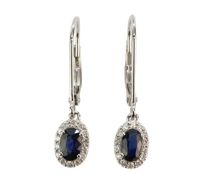 Zlaté náušnice s brilianty a safíry