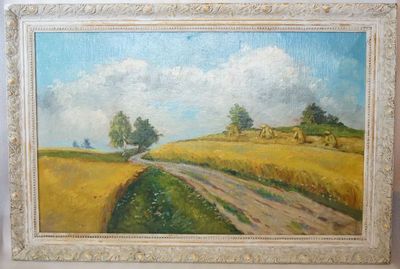 Větší formát "Cesta v polích" srpnová krajina, Jaroslav HAUNER olejomalba