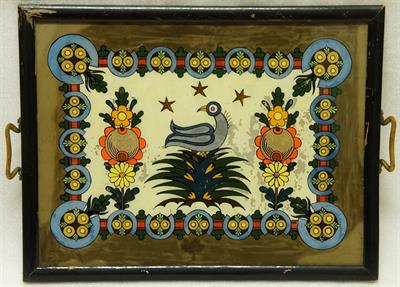 Stará podmalba na skle, servírovací tác - lidová secese