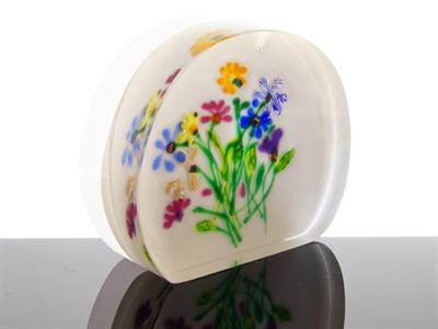 Těžítko - opálové a čiré sklo s květy Josef ROZINEK Hantych