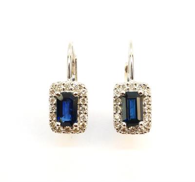 Zlaté náušnice s diamanty a safíry