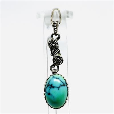 Stříbrný náhrdelník s tyrkysem a markazity