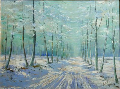 Zimní nálada "Lesní cesta" - Bohumil POSPÍŠIL, olej