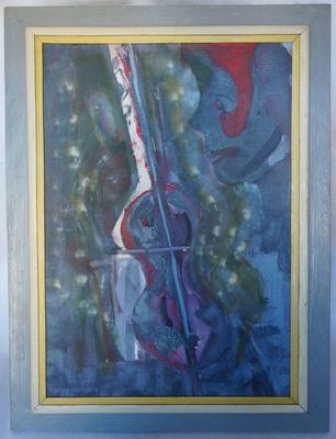 Moderna hudební motiv "Dívka do basisty zahleděná" sign. MAMOFA