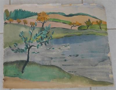 LEV ŠIMÁK - Podzim na Vysočině, akvarel 1933