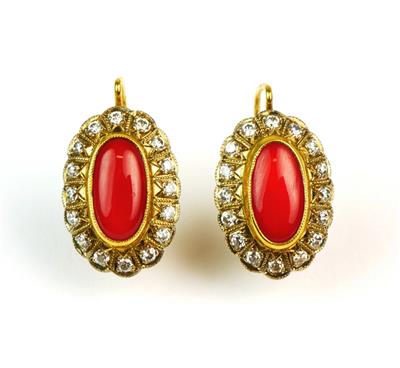 Zlaté náušnice s karneoly a zirkony