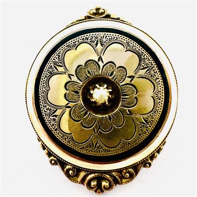 Double biedermeier brož s říční perlou