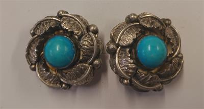 Velké starožitné náušnice květina tyrkys