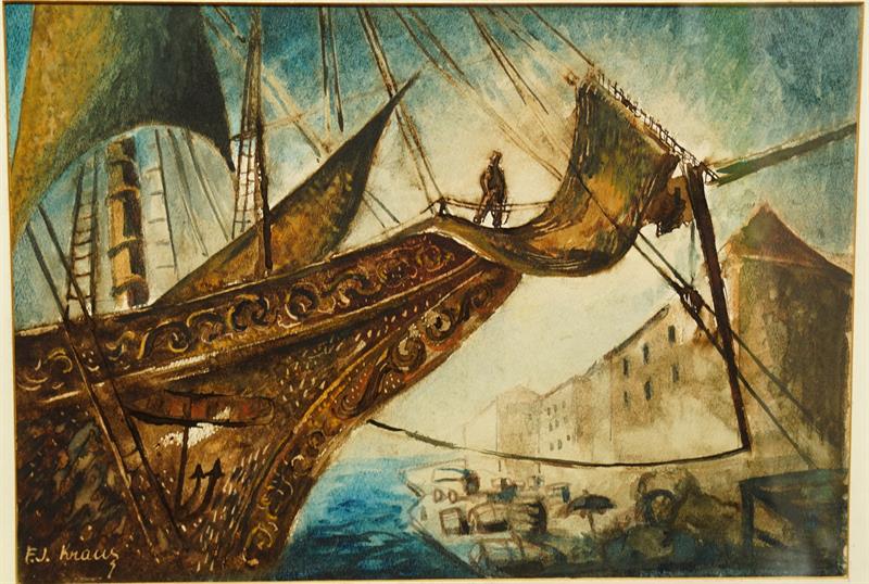 Galeona ve středomořském přístavu - F. J. KRAUS komb.tech.