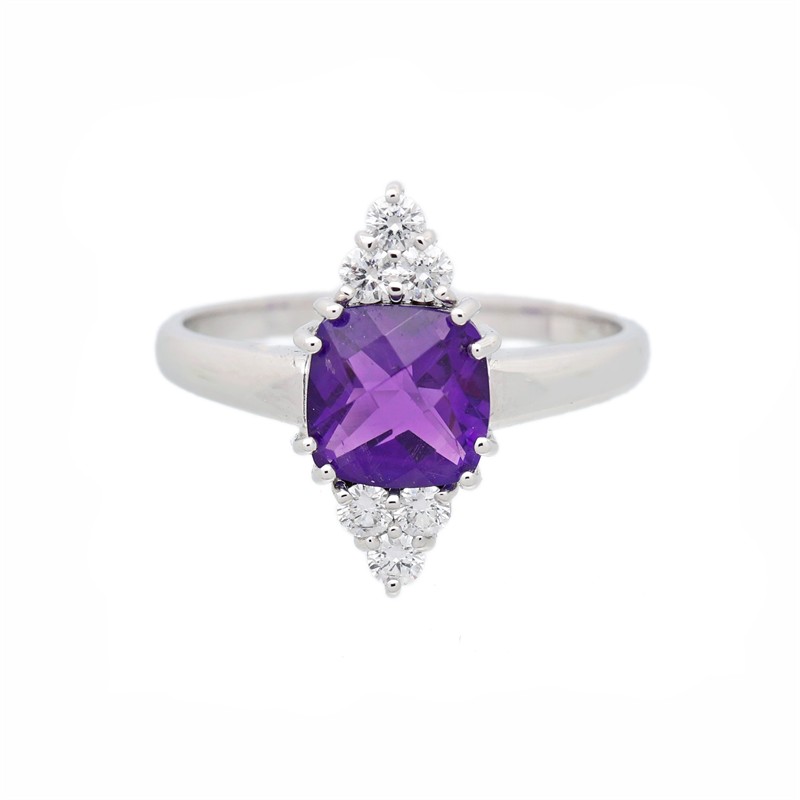 Zlatý prsten s přírodním ametystem a brilianty + certifikát