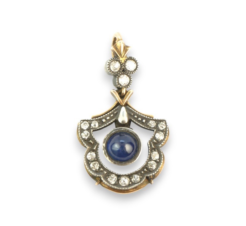 Zlatý závěs se safírem a brilianty
