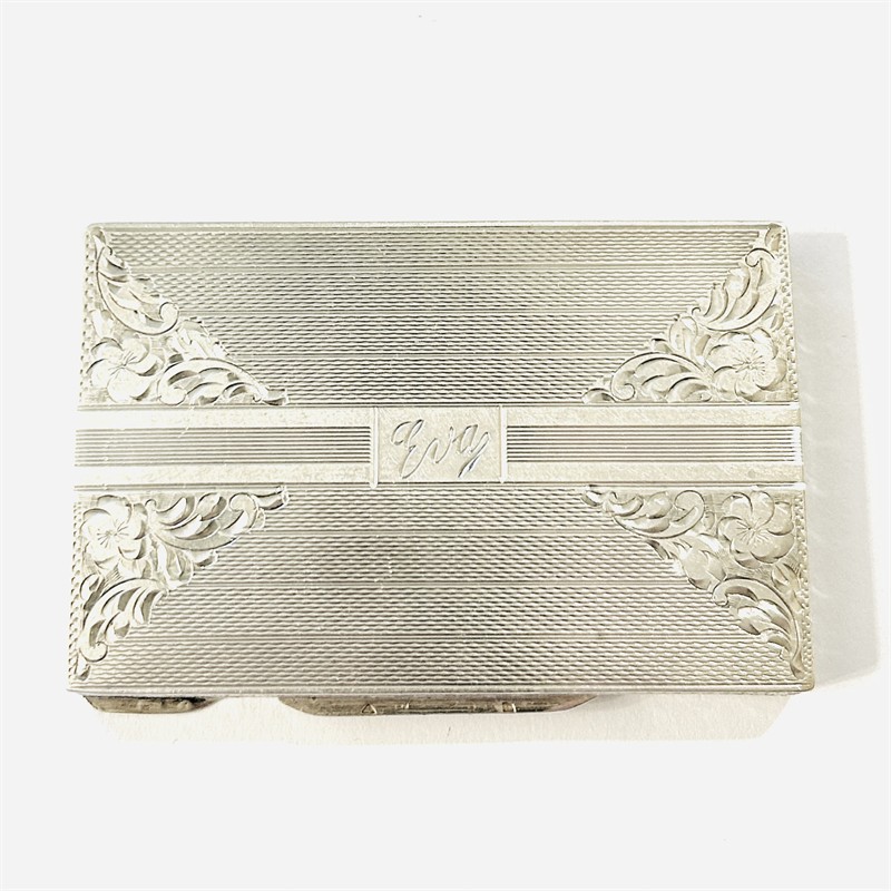 Stříbrná art-deco dóza/lékovka, dedikace "Eva"