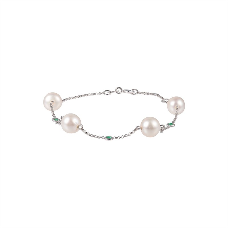 Zlatý náramek s malými přírodními smaragdy a perlami