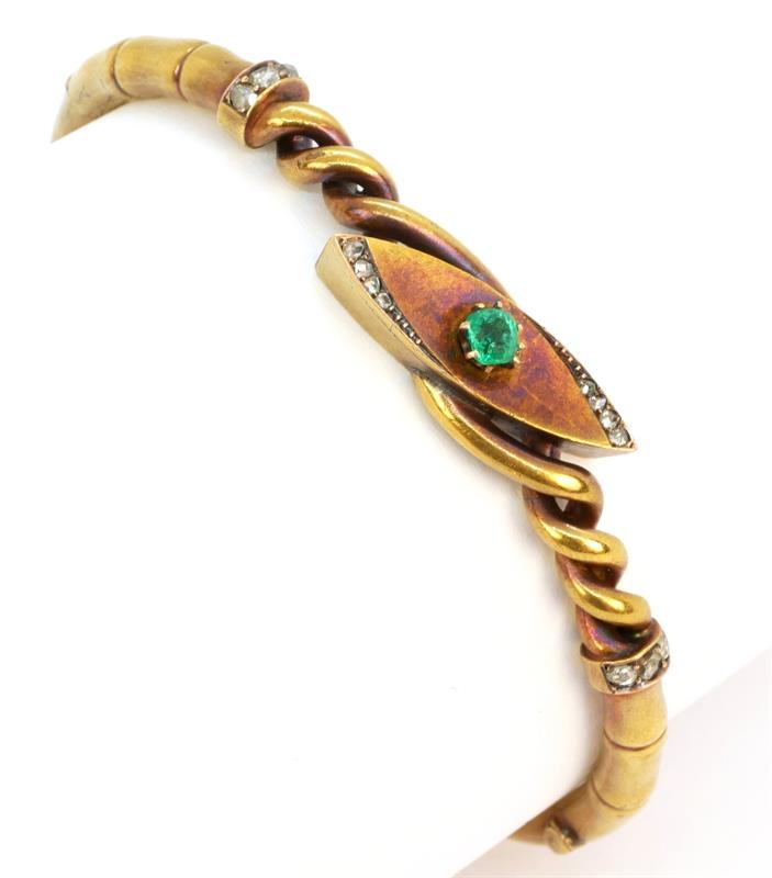 Zlatý náramek se smaragdem a diamanty