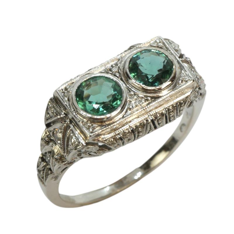 Zlatý Art deco prsten se smaragdy a diamanty