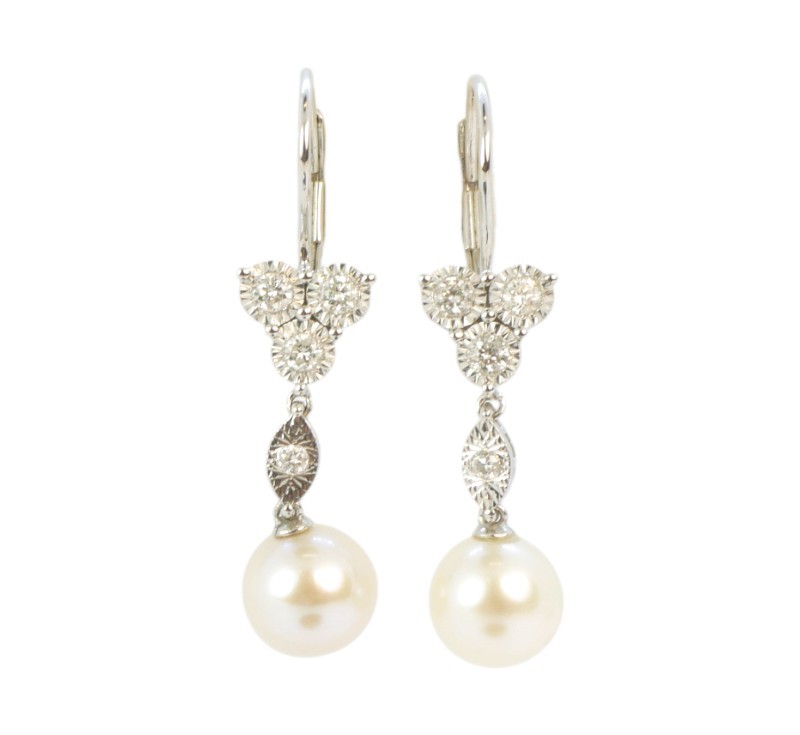 Zlaté náušnice s perlami a diamanty