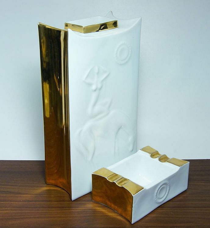 Jedinečná porcelánová souprava váza a popelník, Jaroslav JEŽEK - styl Brusel