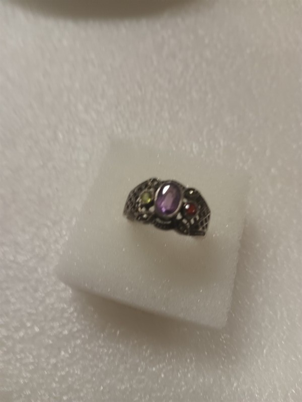 Prsten s barevnými kameny - stříbro