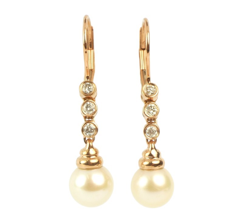 Zlaté náušnice s perlami a diamanty