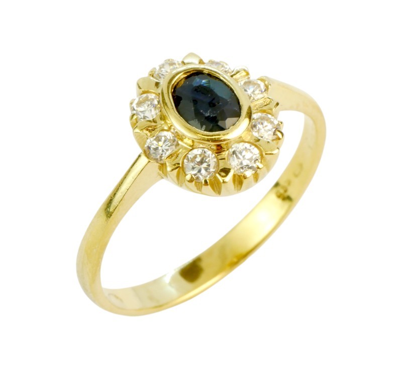 Zlatý prsten se safírem a zirkony