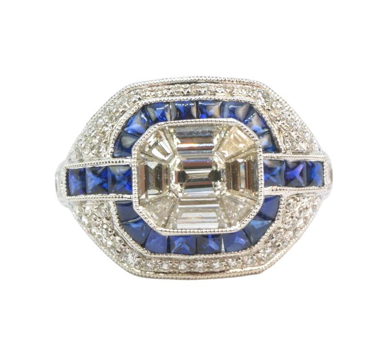 Zlatý prsten se safíry a brilianty