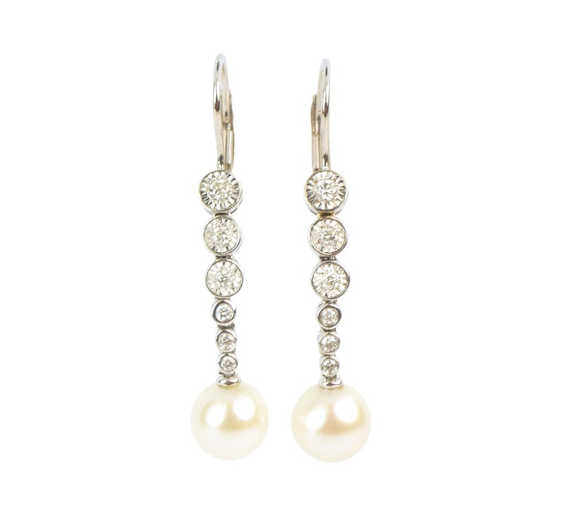 Zlaté náušnice s perlami a diamanty