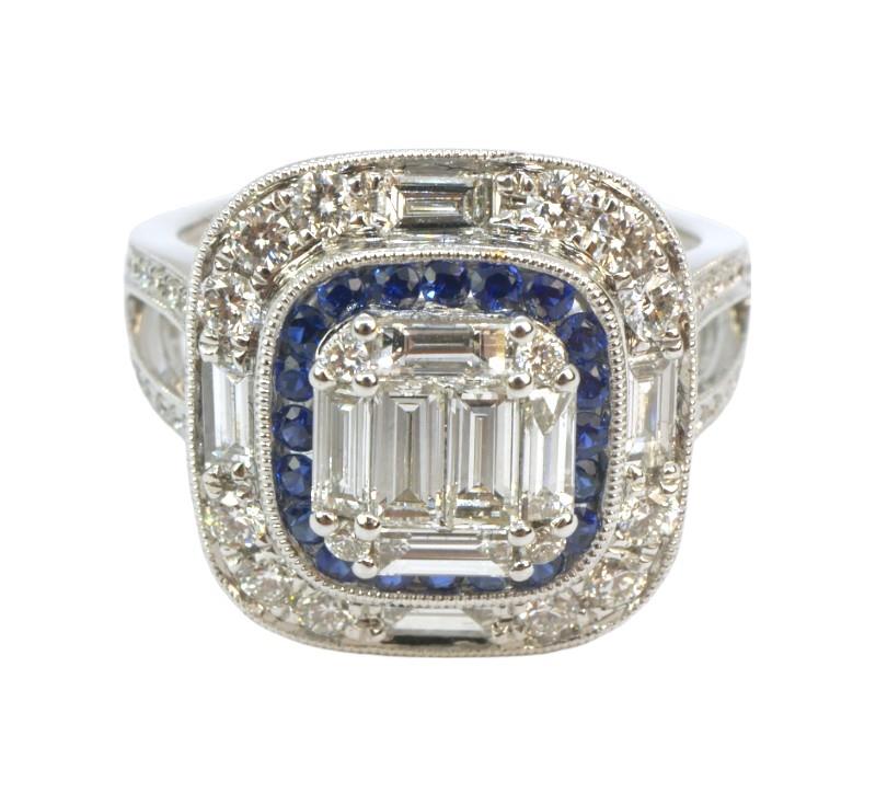 Zlatý prsten se safíry a brilianty