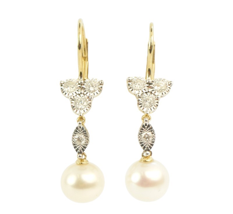 Zlaté náušnice s perlami a diamanty
