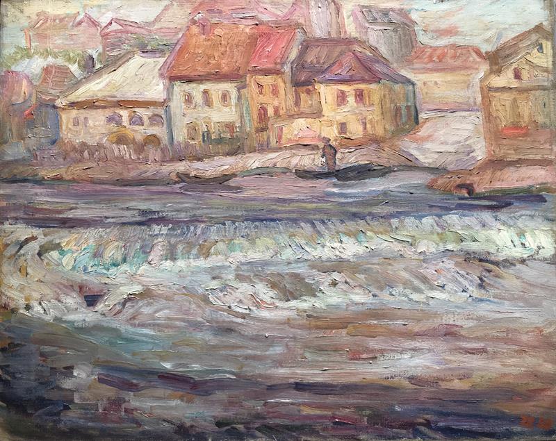 Neznámý autor: Domky u řeky r. 1958