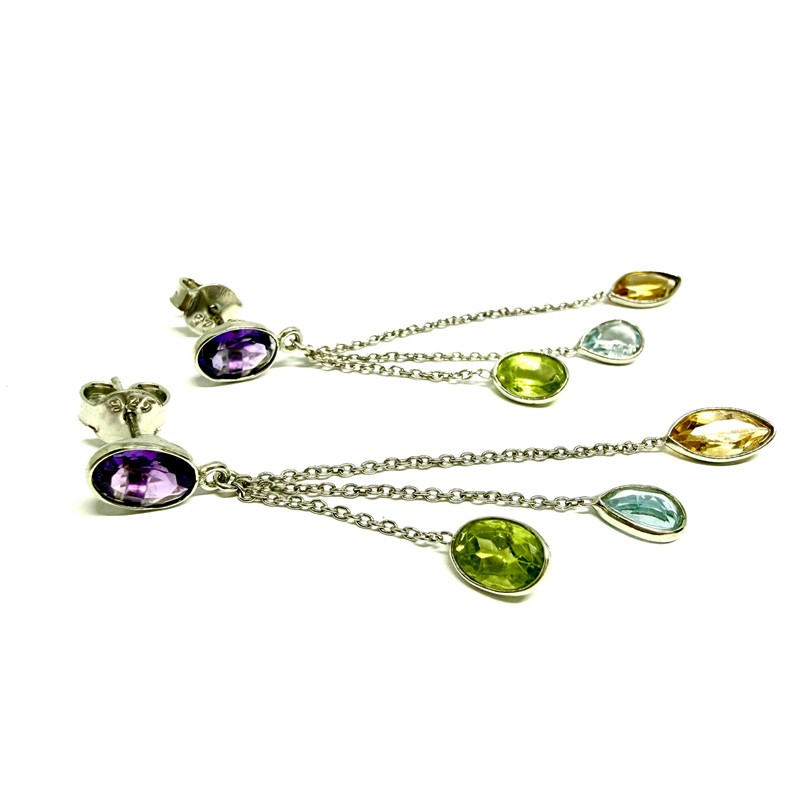 Stříbrné řetízkové náušnice s drahými kameny