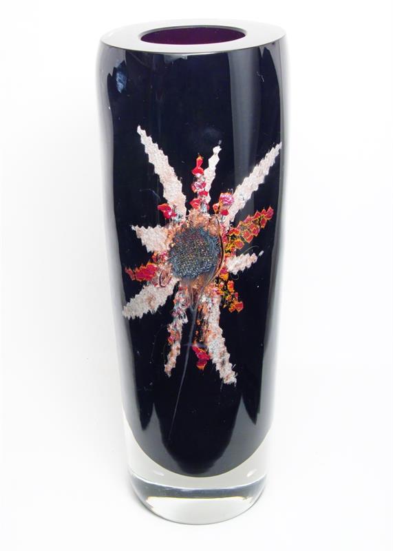 Velmi masivní váza zatavený květinový dekor Jaromír ŠPAČEK