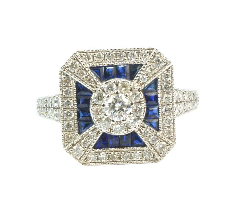 Zlatý prsten se safíry a brilianty