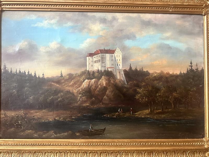 zámek Orlík, romantická malba sign Muller, 19 stol.