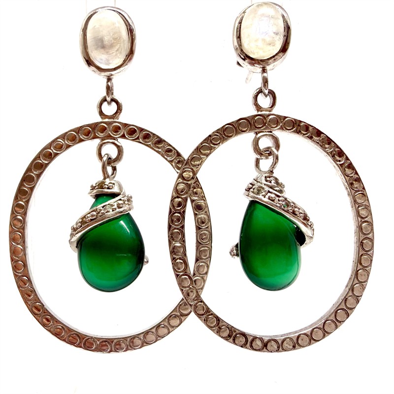 Stříbrné náušnice s měsíčním kamenem a chalcedonem