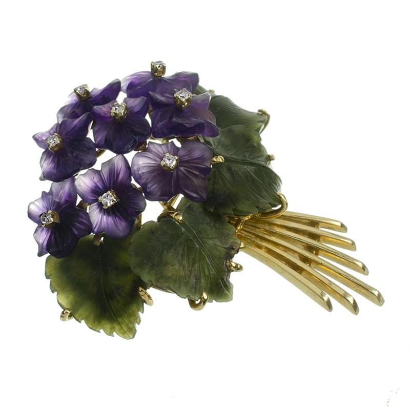 Zlatá brož ve tvaru fialky