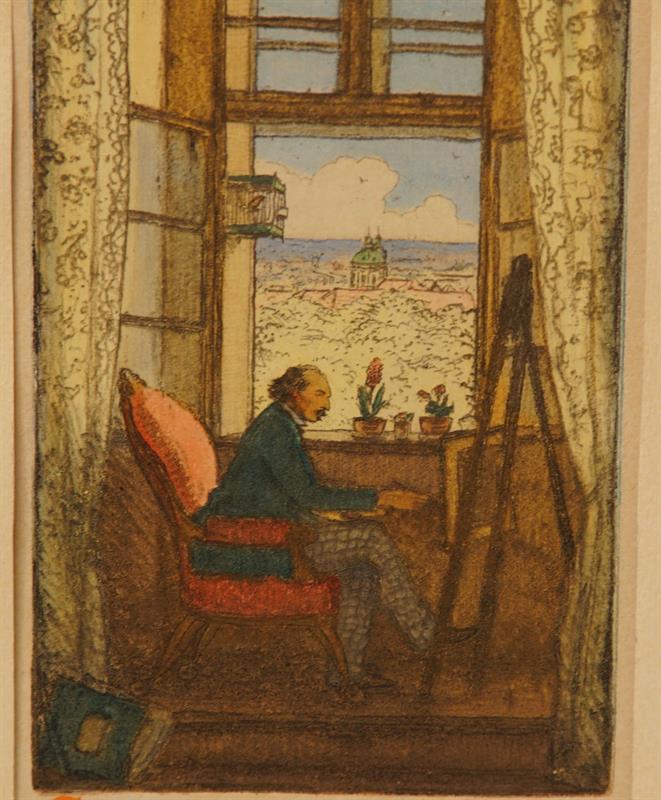 Mistr Mánes při práci - Arno NAUMAN, barevná litografie