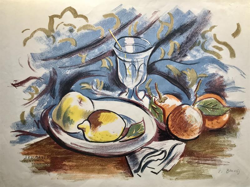 Vincenc Beneš: Zátiší s ovocem a sklenicí