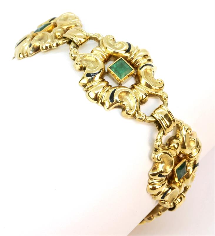 Zlatý náramek se smaragdy a smalty
