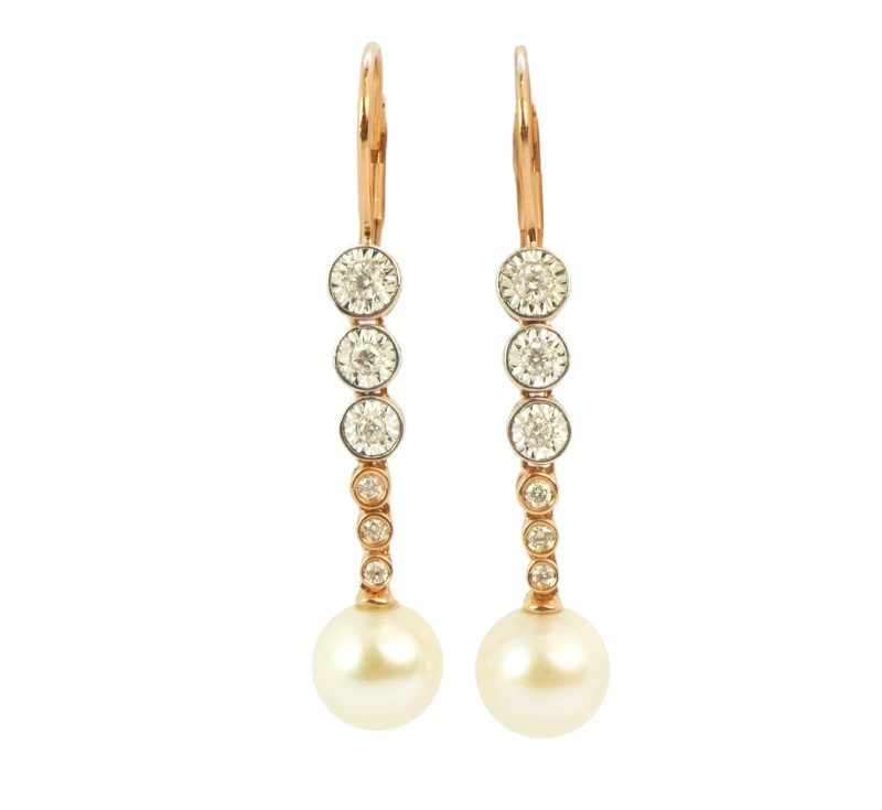 Zlaté náušnice s perlami a diamanty