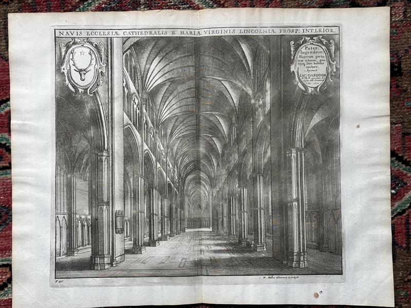 Václav Hollar, katedrala v Lincolnu, interier 1672 orig.