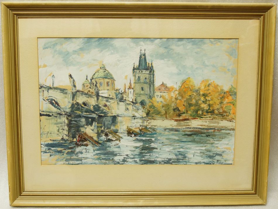 Karlův most - pohled od Kampy, Ferdinad RUBEŠ olejomalba